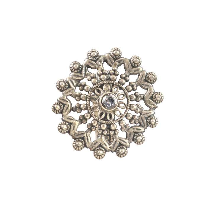 Silver Oxidized Cocktail Adjustable Ring