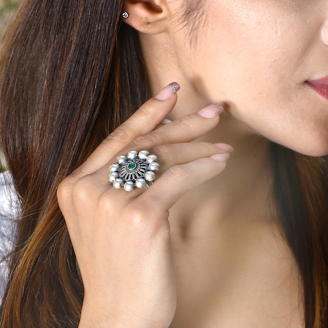 Silver Adorable Floral Adjustable Ring