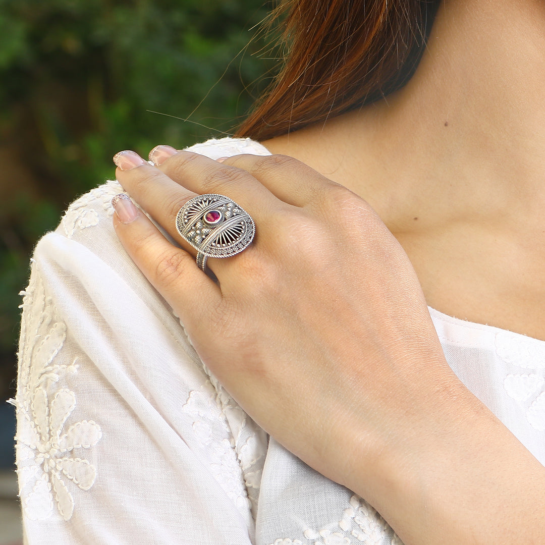 Silver Antique Oxidized Adjustable Ring