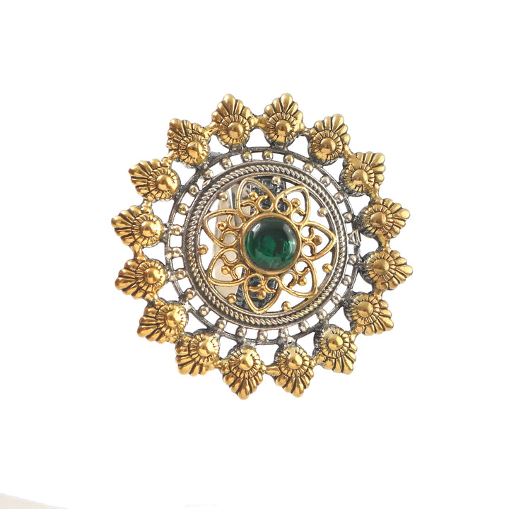 Silver Dual Tone Floral Adjustable Ring