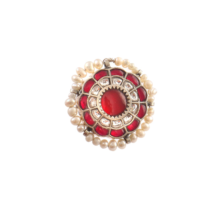 Silver Kundan-Jadau Floral Ring