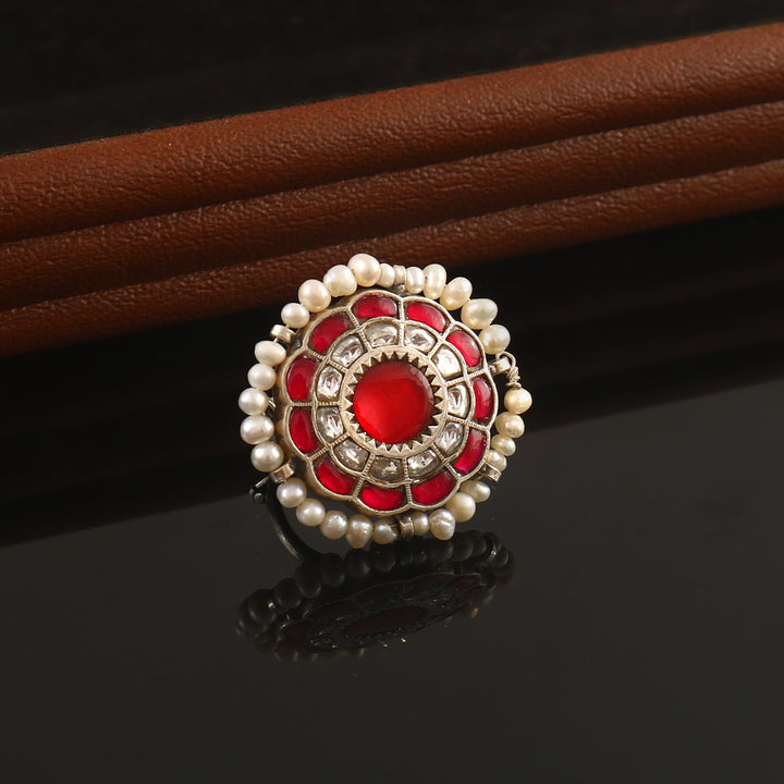 Silver Kundan-Jadau Floral Ring