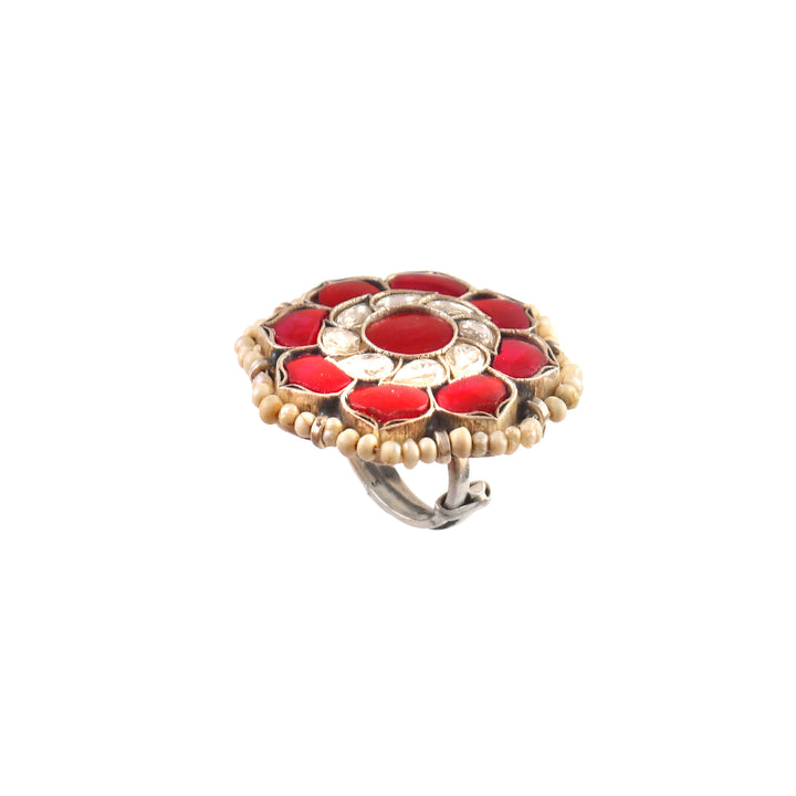 Adorable Silver Floral Ring with Pearls