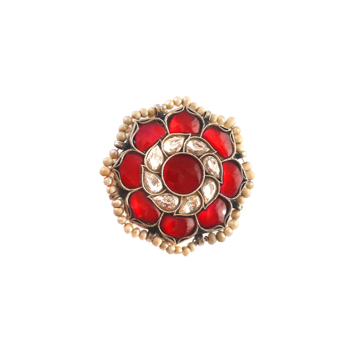 Adorable Silver Floral Ring with Pearls