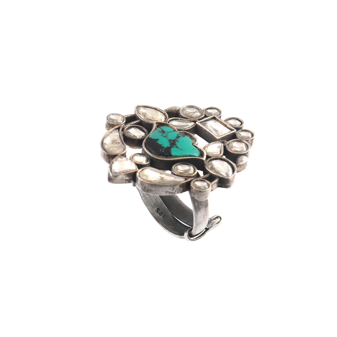Silver Firoza-White Floral Ring