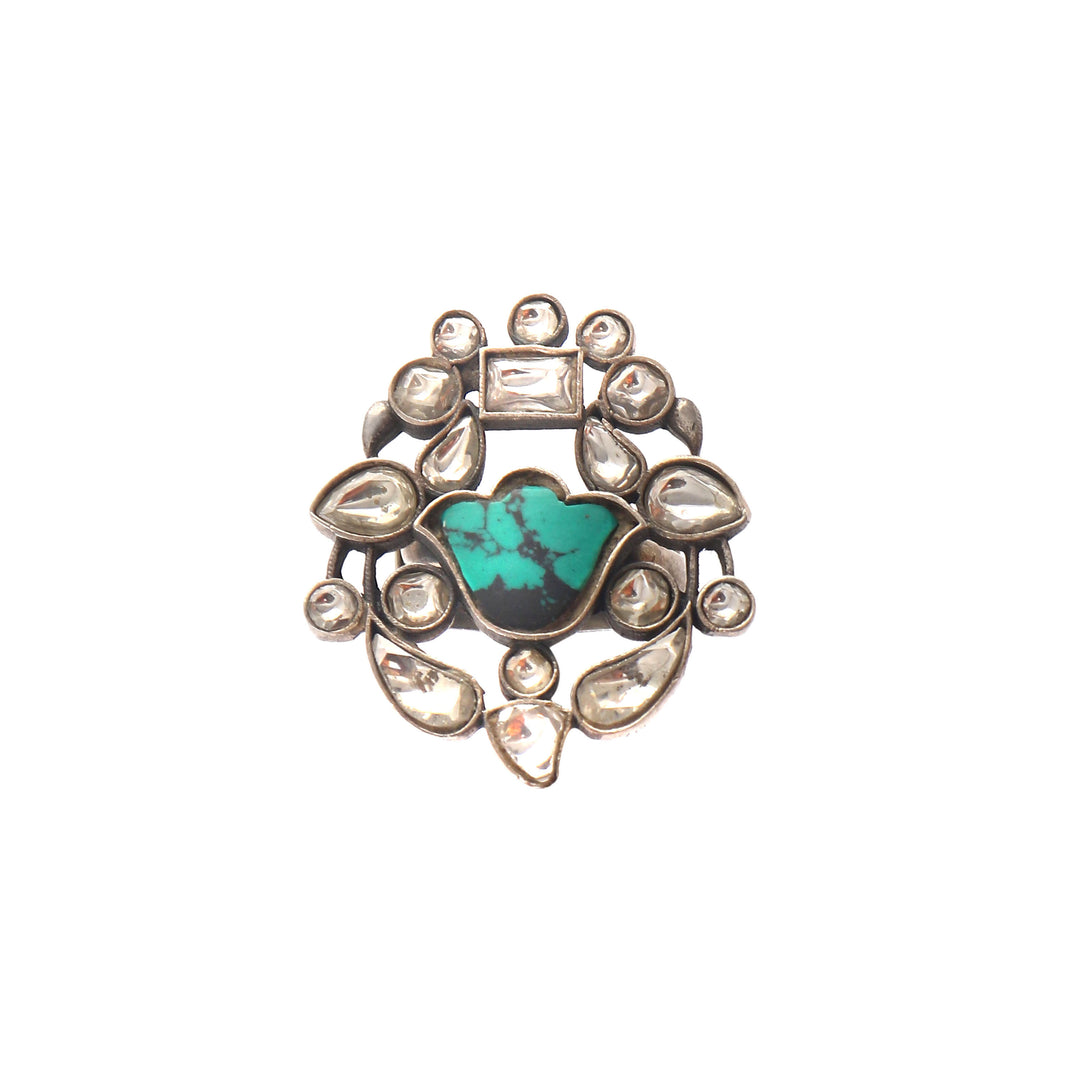 Silver Firoza-White Floral Ring