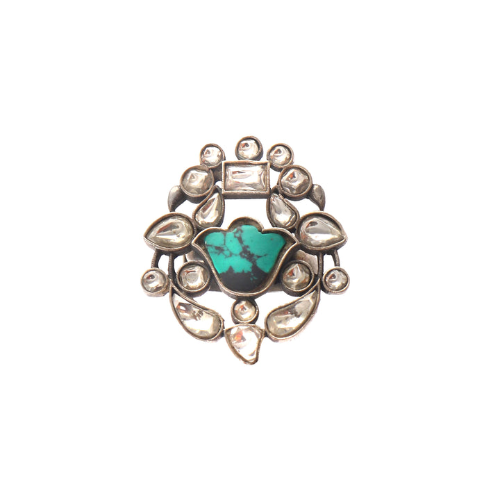 Silver Firoza-White Floral Ring