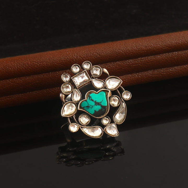 Silver Firoza-White Floral Ring
