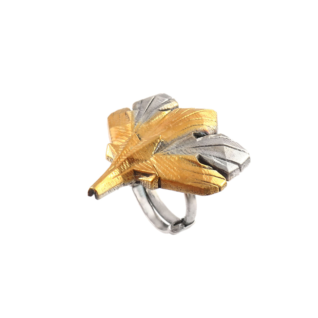 Dual Tone Silver Enamel Adjustable Ring