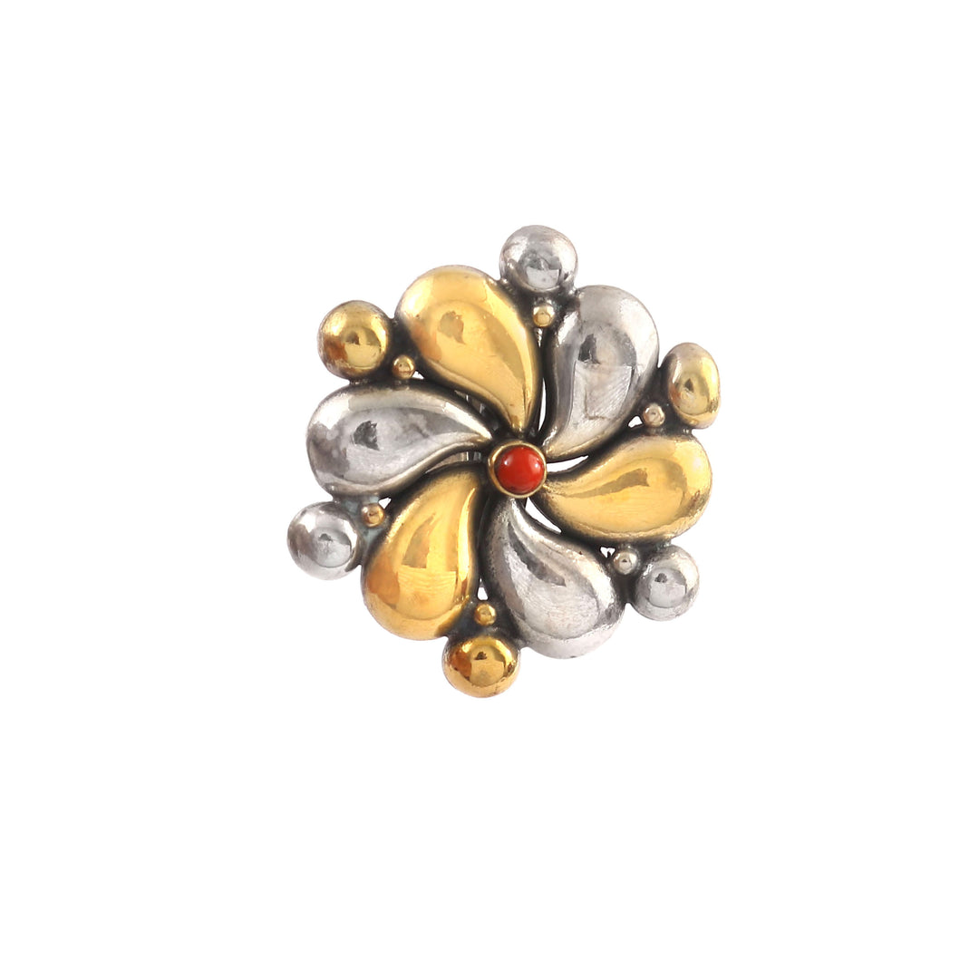 Dual Tone Silver Floral Ring