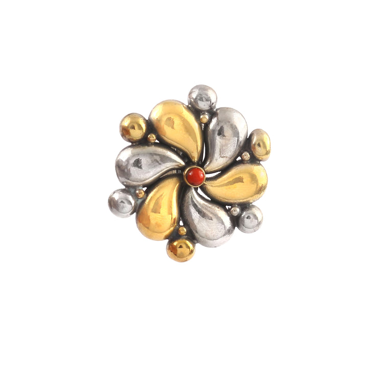 Dual Tone Silver Floral Ring