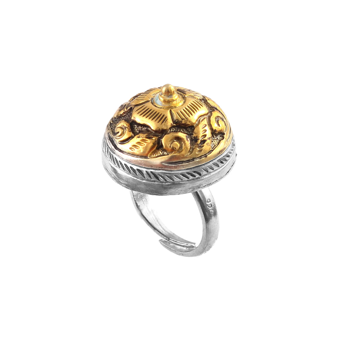 Dual Tone Silver Chitai Floral Ring