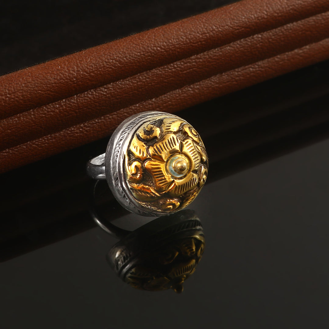 Dual Tone Silver Chitai Floral Ring