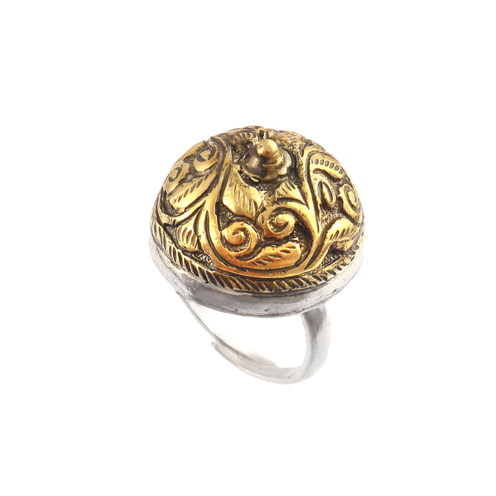 Dual Tone Silver Floral Chitai Ring