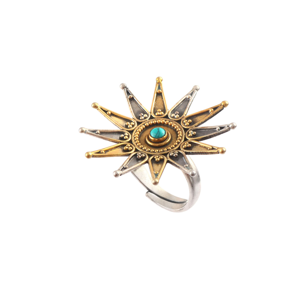 Dual Tone Silver Sun-Floral Ring