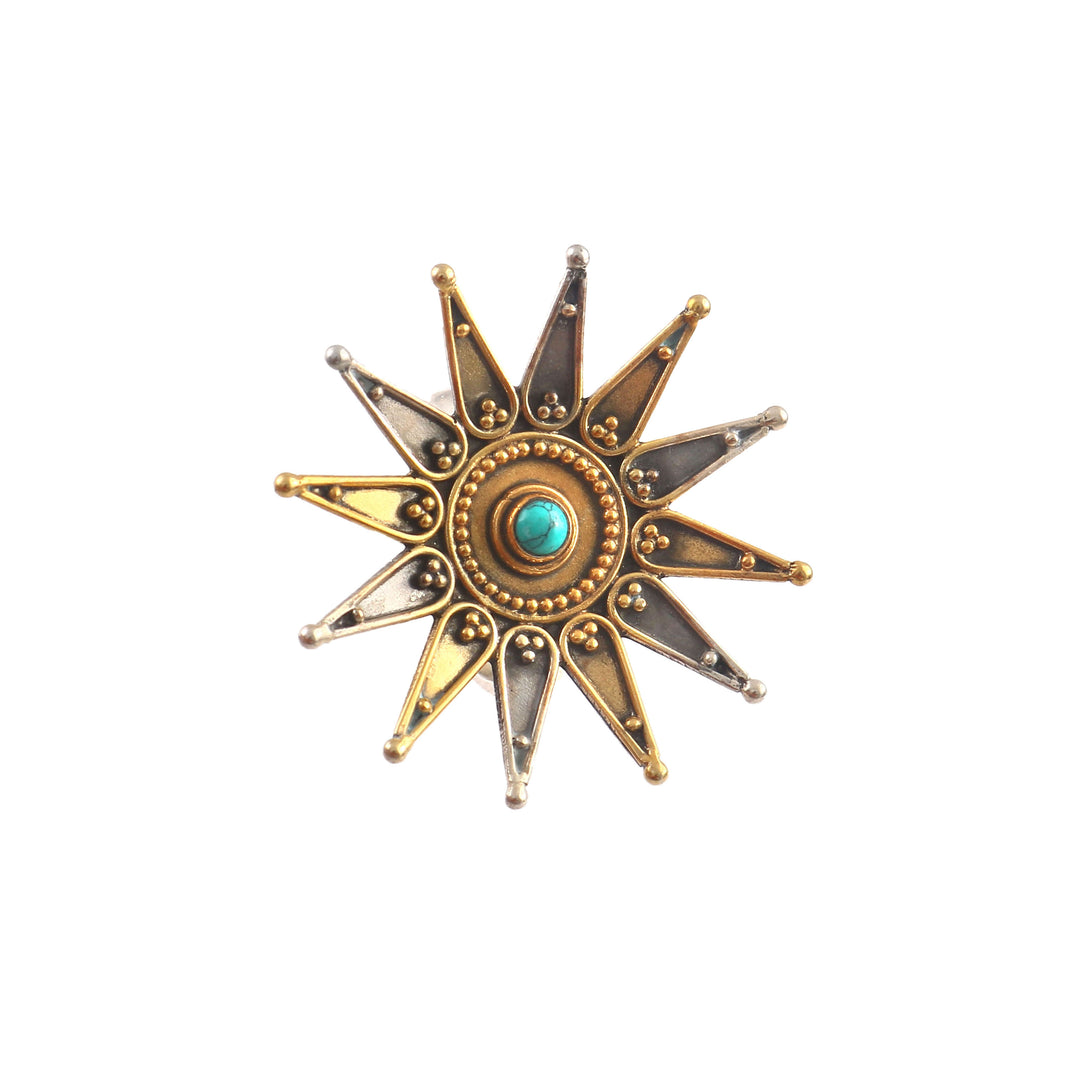 Dual Tone Silver Sun-Floral Ring