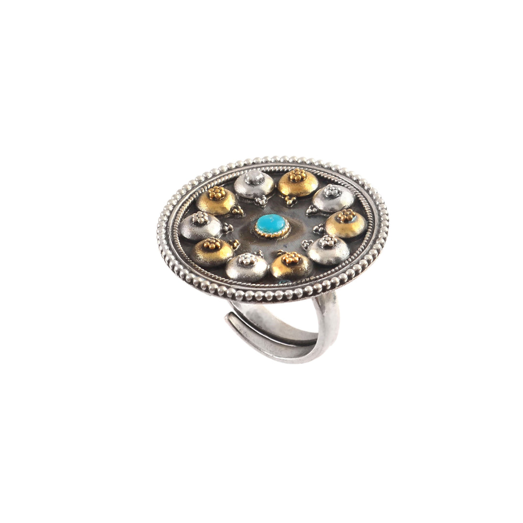 Silver Oxidized Floral Ring