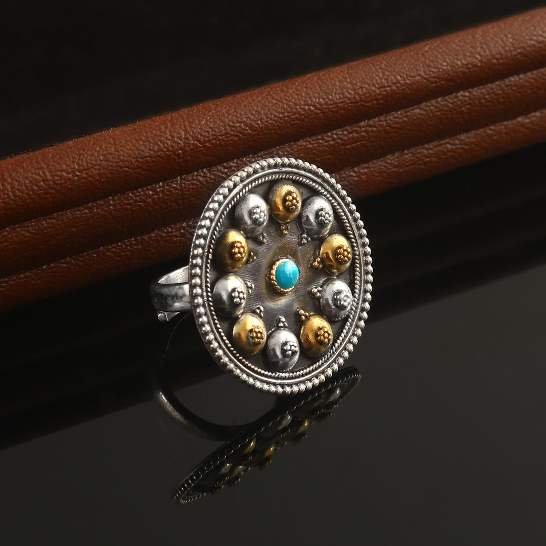 Silver Oxidized Floral Ring