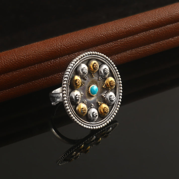 Silver Oxidized Floral Ring