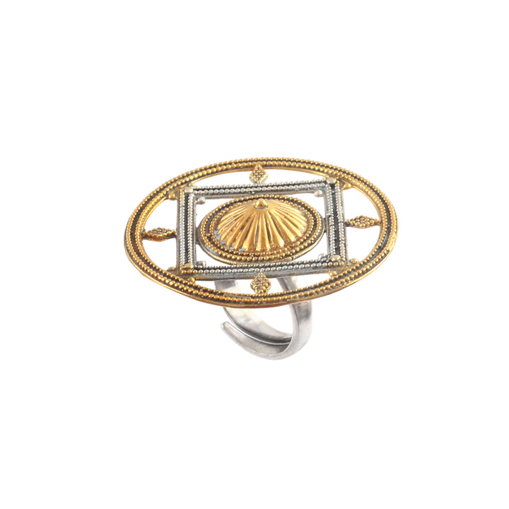 Dual Tone Silver Enamel Adjustable Ring