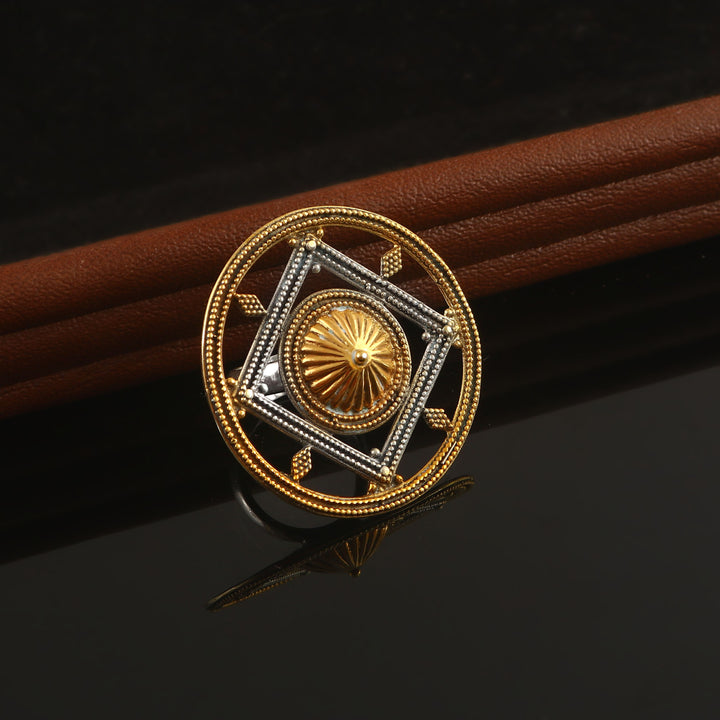 Dual Tone Silver Enamel Adjustable Ring