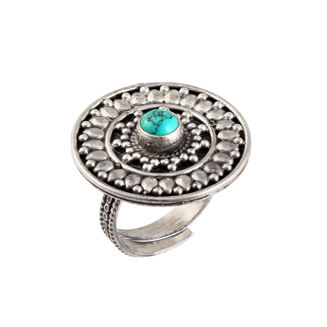 Silver Oxidized Firoza Adjustable Ring