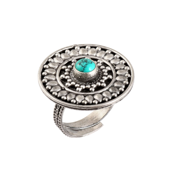 Silver Oxidized Firoza Adjustable Ring