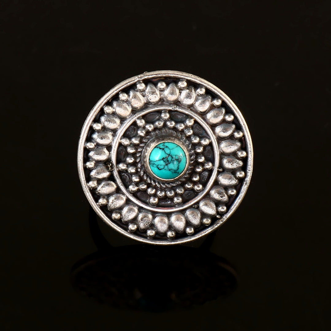 Silver Oxidized Firoza Adjustable Ring