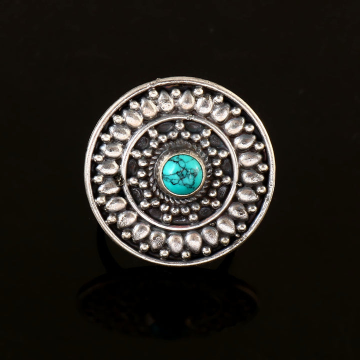 Silver Oxidized Firoza Adjustable Ring