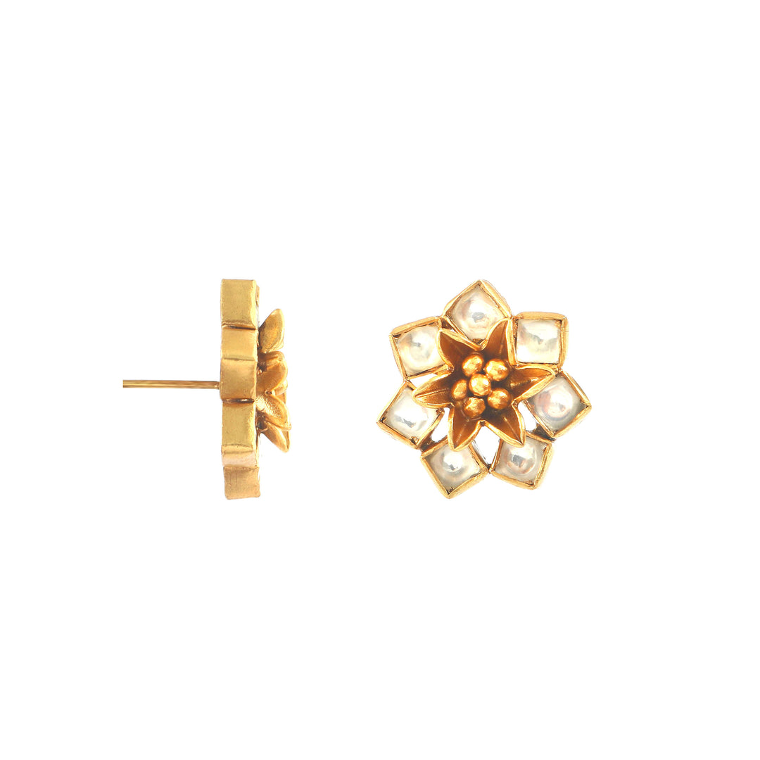 Gold Plated Silver Floral Kundan Ear Studs