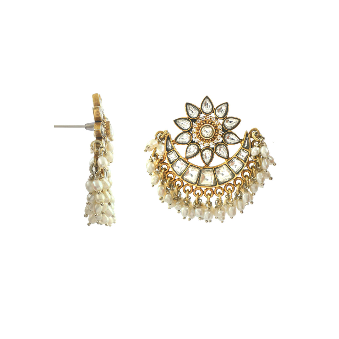 Gold-Plated Silver Sun-Floral Kundan Stud Earrings