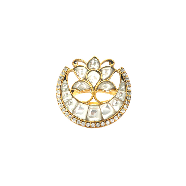 Gold-Plated Silver Kundan Floral Adjustable Ring