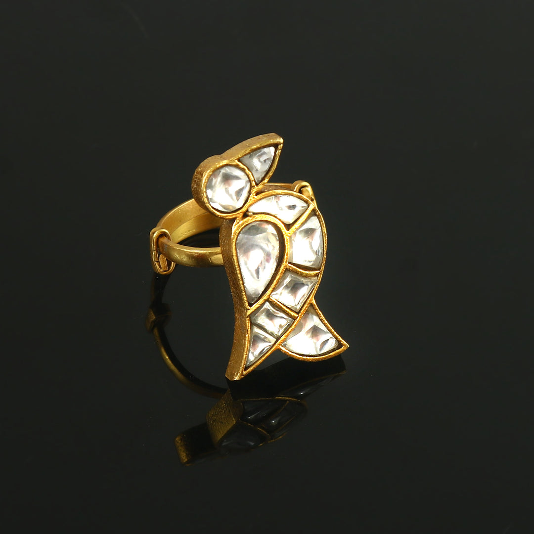 Gold-Plated Silver Kundan Bird Ring