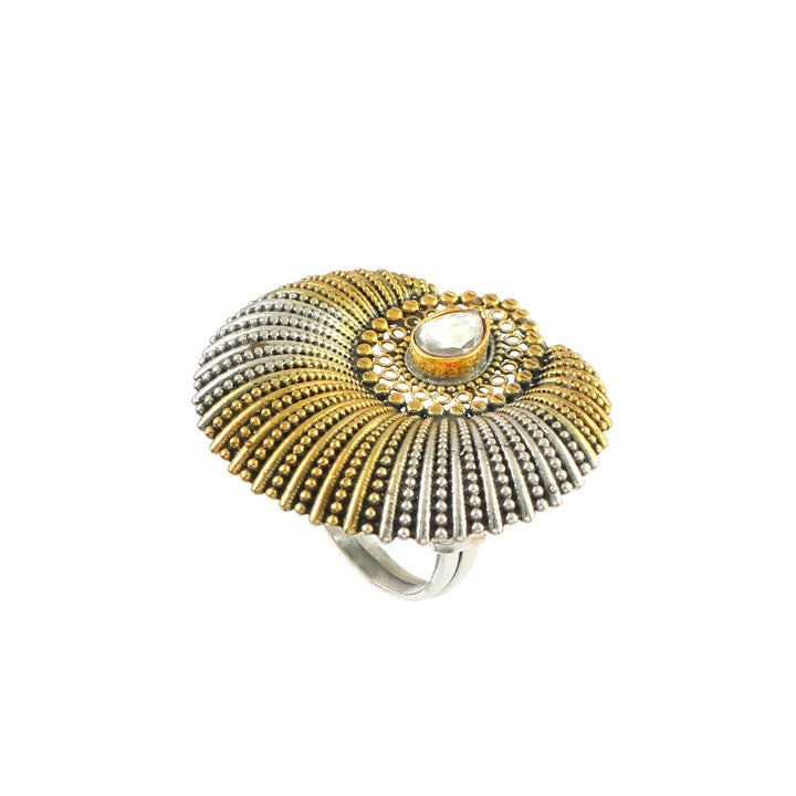 Adorable Silver Dual-Tone Teardrop Kundan Ring