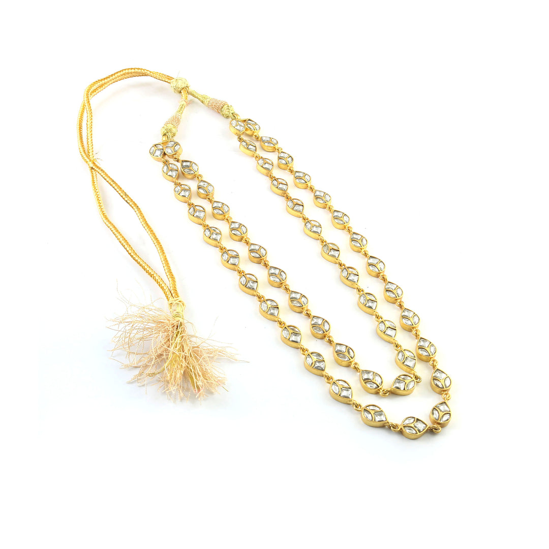Gold-Plated Silver Teardrop Design Kundan-Jadau Necklace