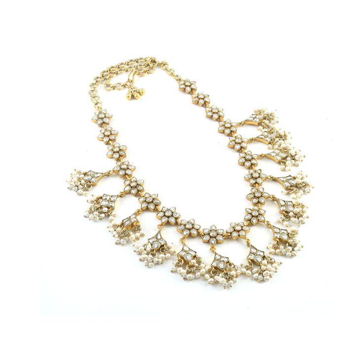 Adorable Gold-Plated Silver Floral Kundan-Jadau Necklace