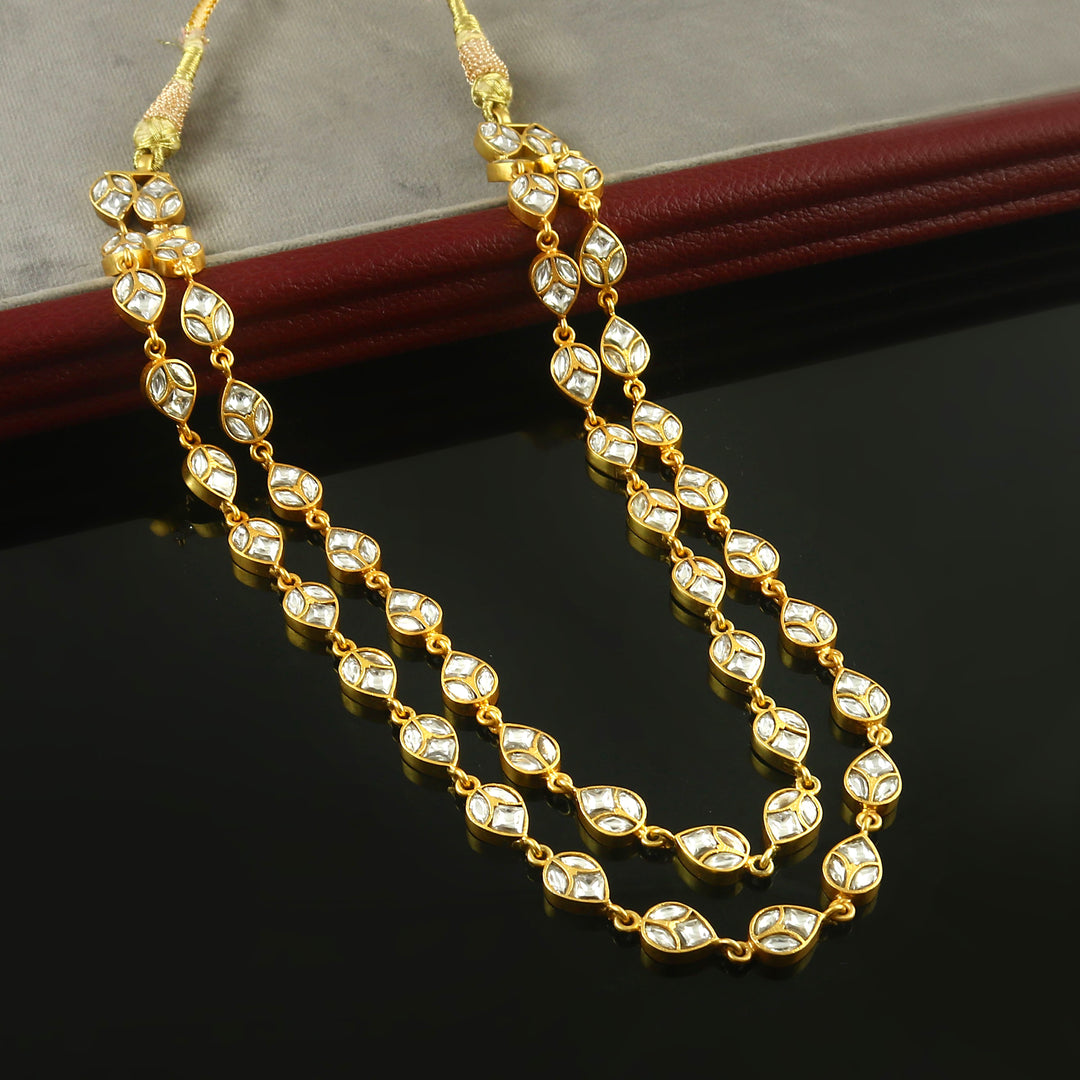 Gold-Plated Silver Teardrop Design Kundan-Jadau Necklace