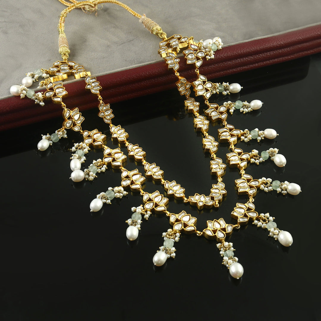 Gold-Plated Silver Lotus Kundan-Jadau Necklace