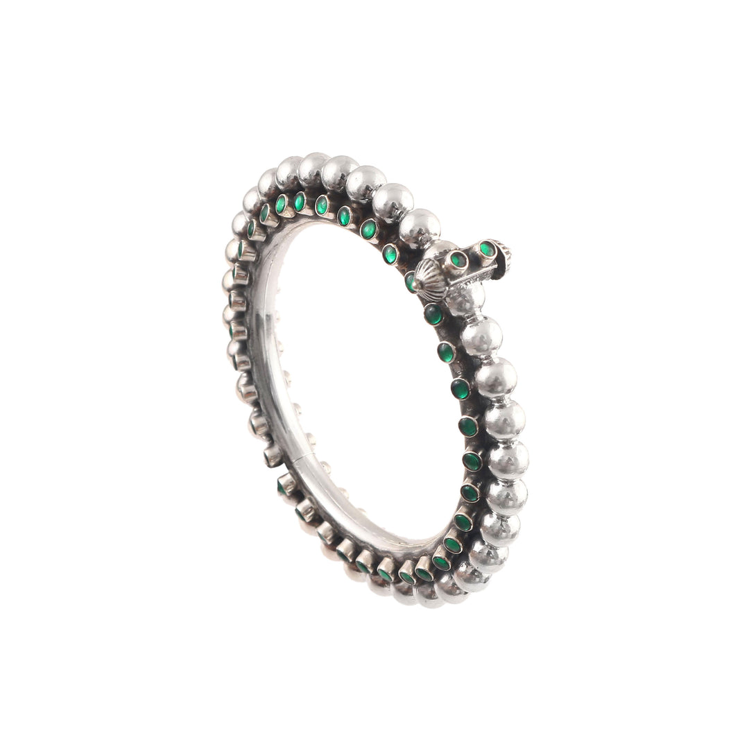 Silver Green Pota Stone Statement Bangle