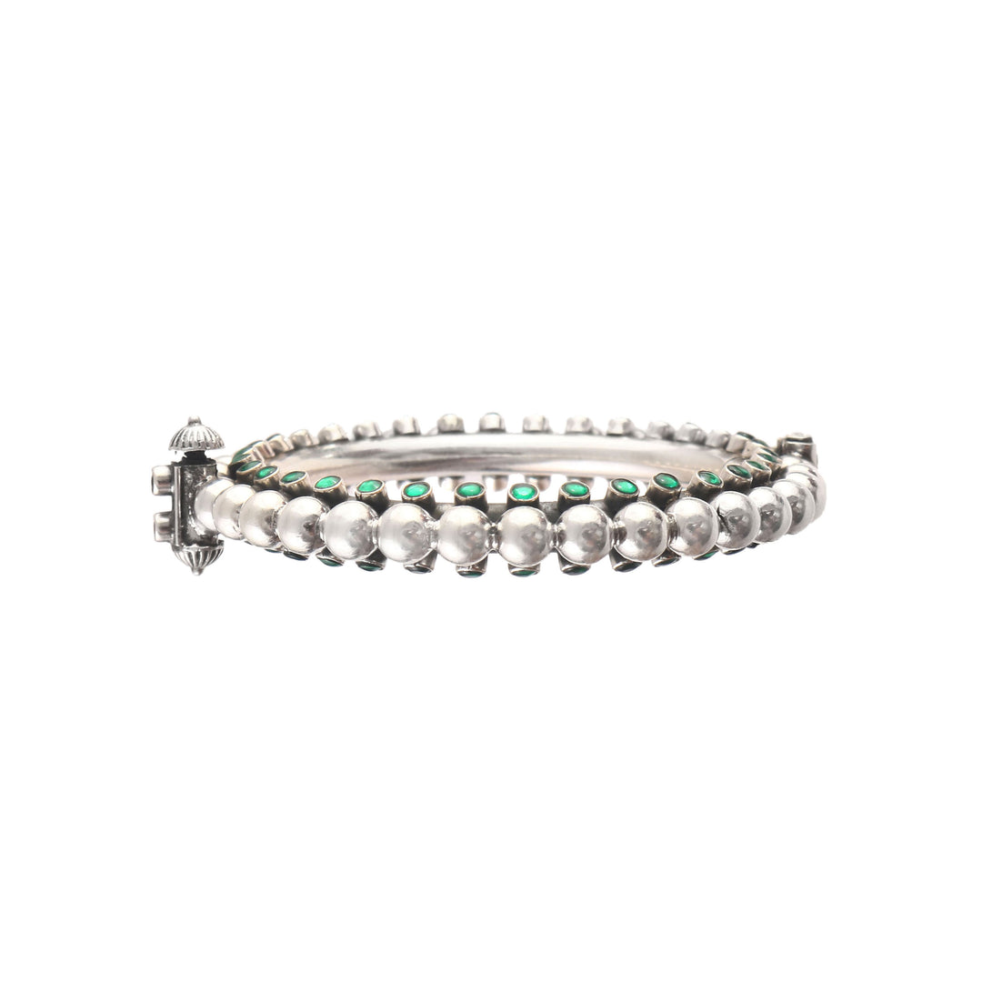 Silver Green Pota Stone Statement Bangle