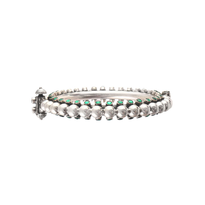 Silver Green Pota Stone Statement Bangle