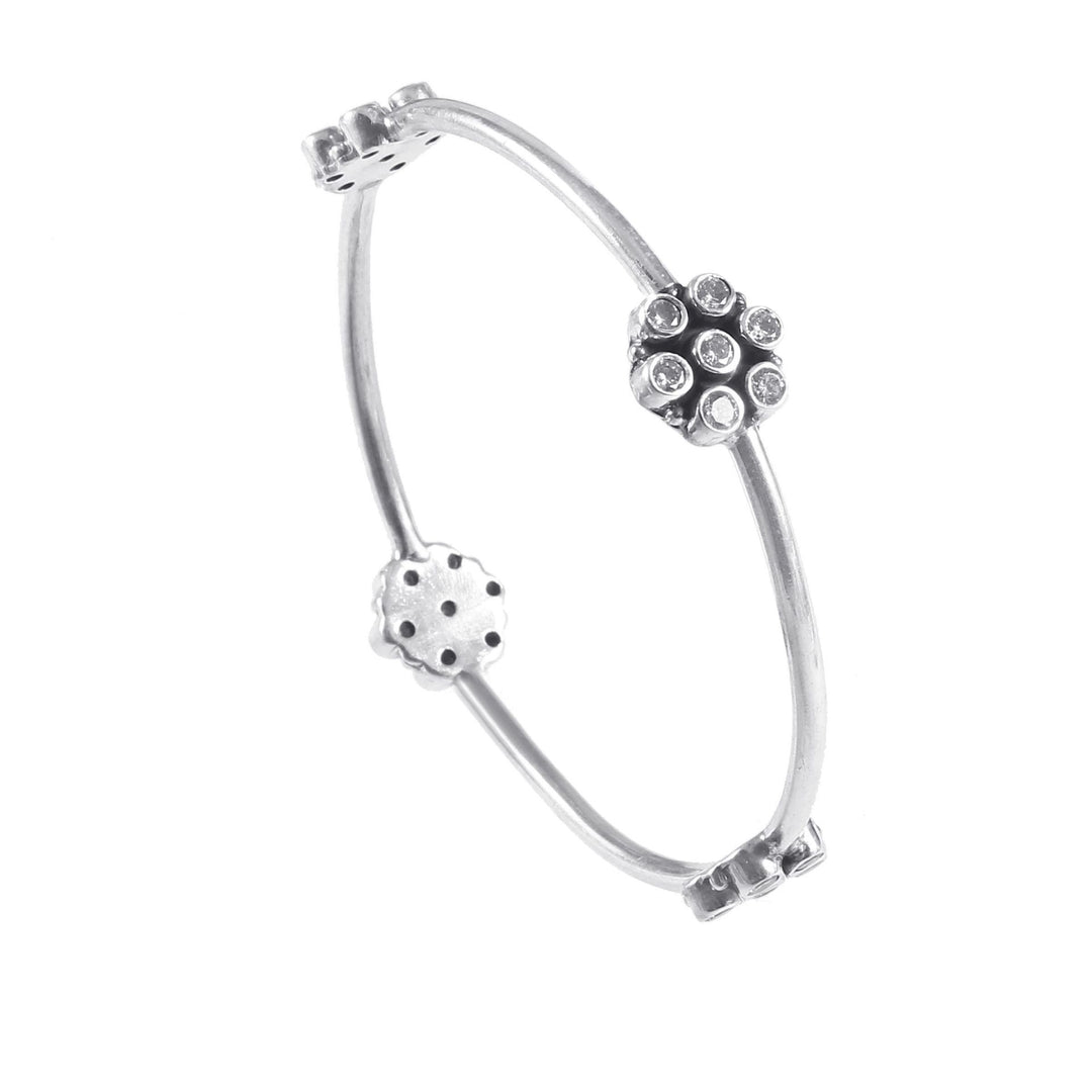 Silver Floral Design, Zircon Stone Classic Bangle