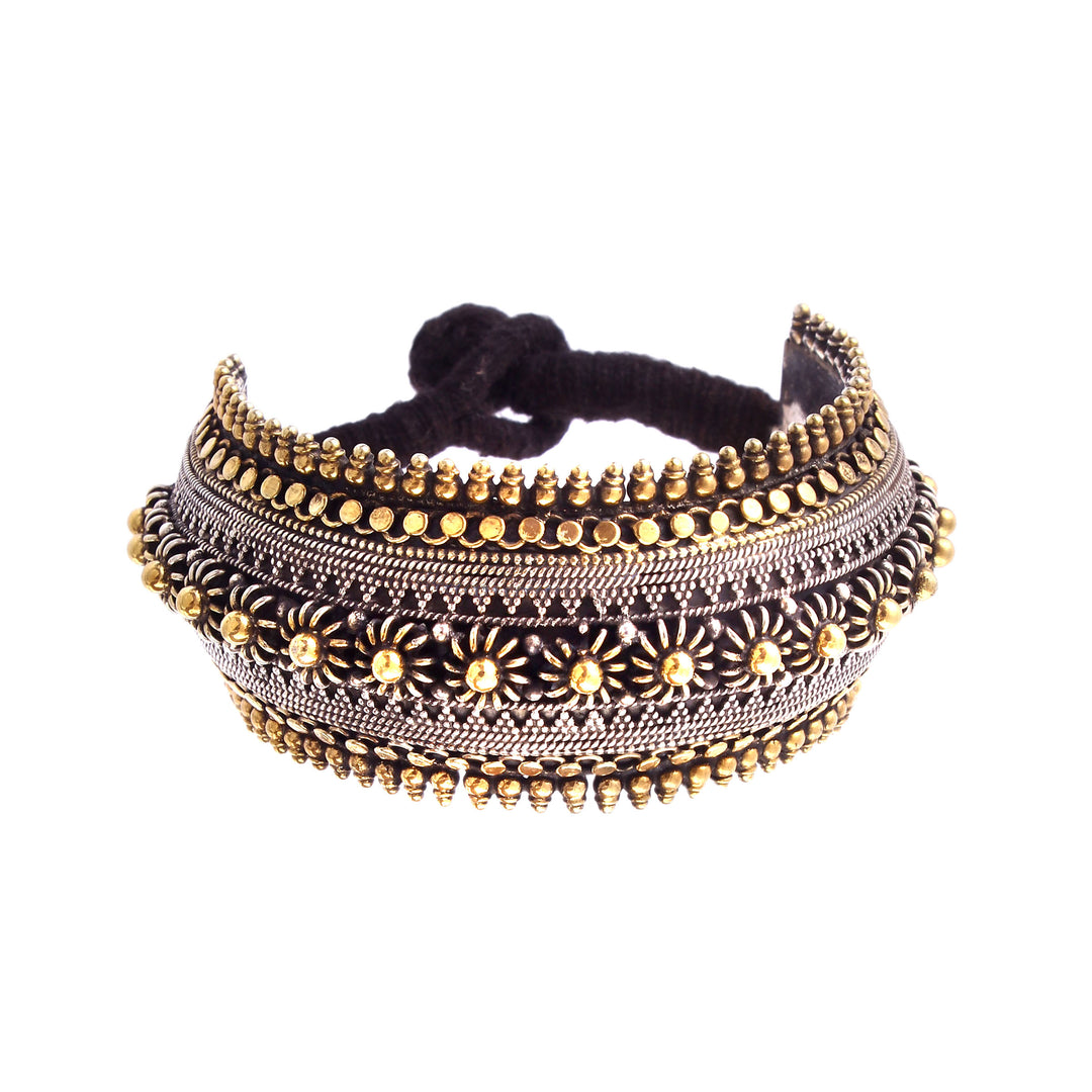 Gold Plated Silver, Statement Floral Adorable Thread Bangle