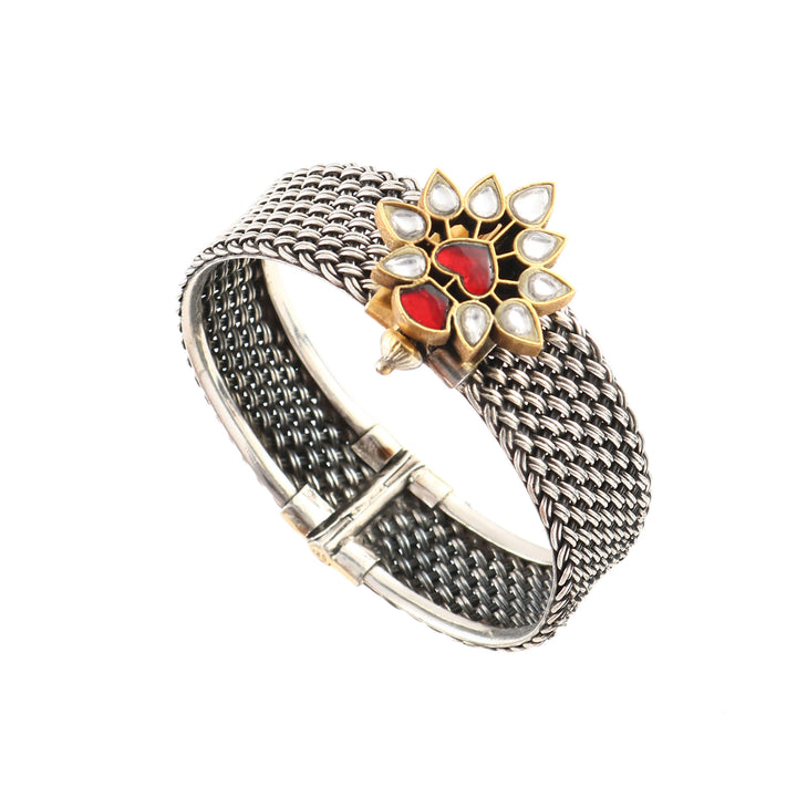 Silver Floral White & Red Classic Bangle