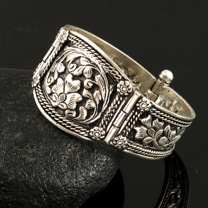 Silver Oxidized Hand-Engraved Adorable Bangle