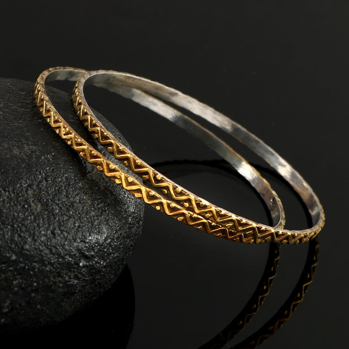 Gold Plated Silver, Oxidized Rawa Bangle