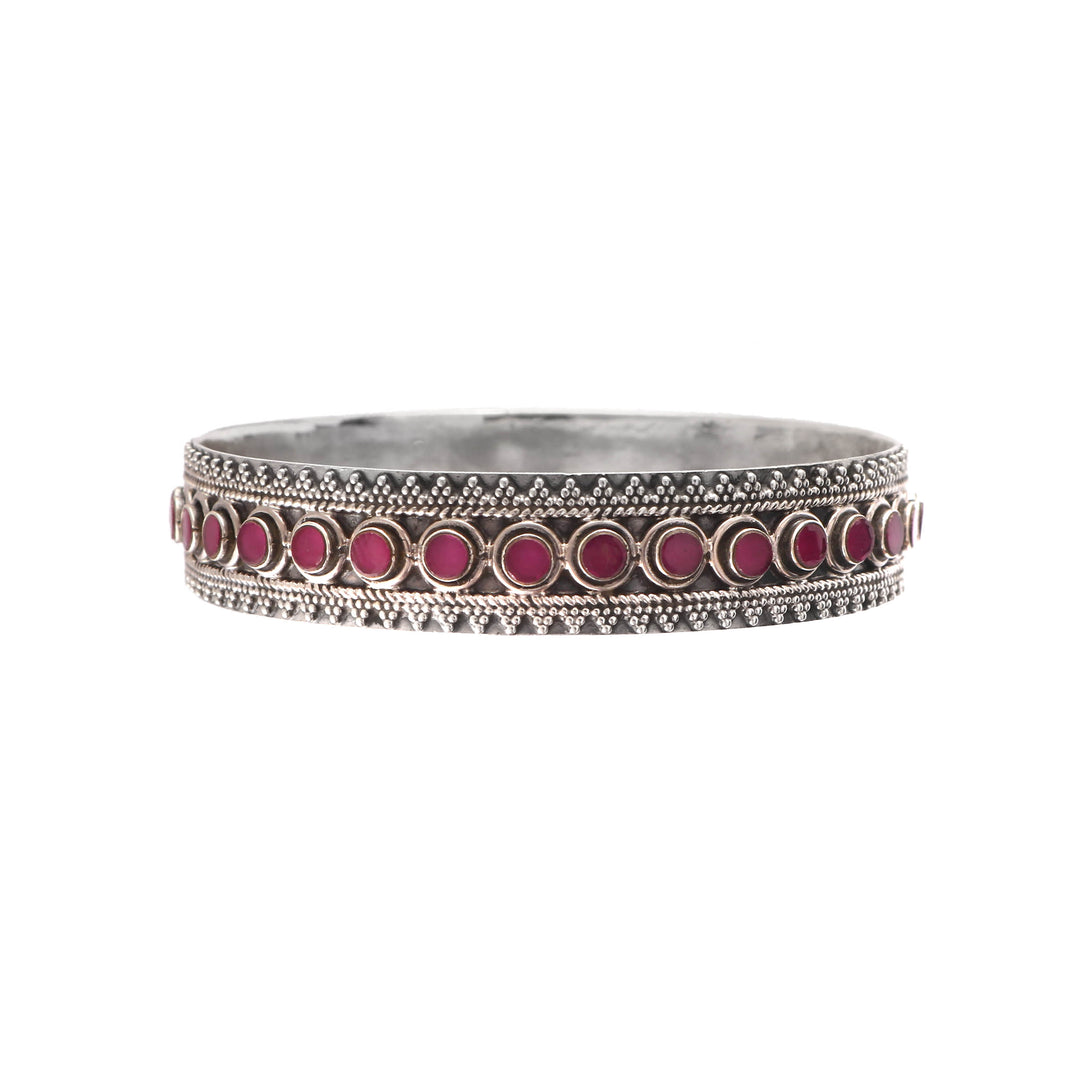 Silver Oxidized Pink Cut-Stones Kada Bangle