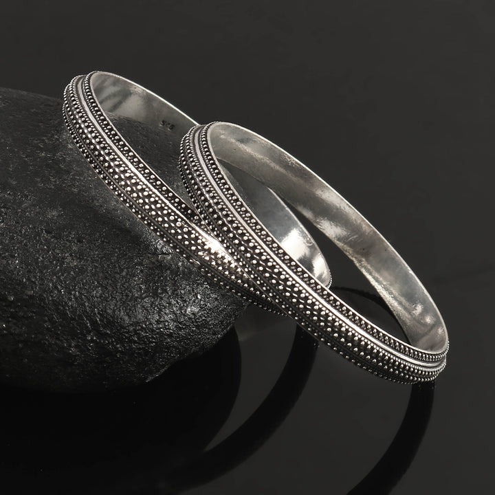 Silver Oxidized Rawa Kada Bangles