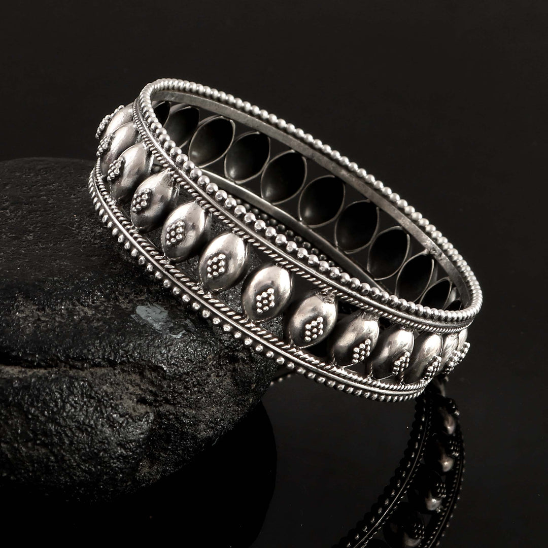 Silver Oxidized Statement Rawa Kada Bangle