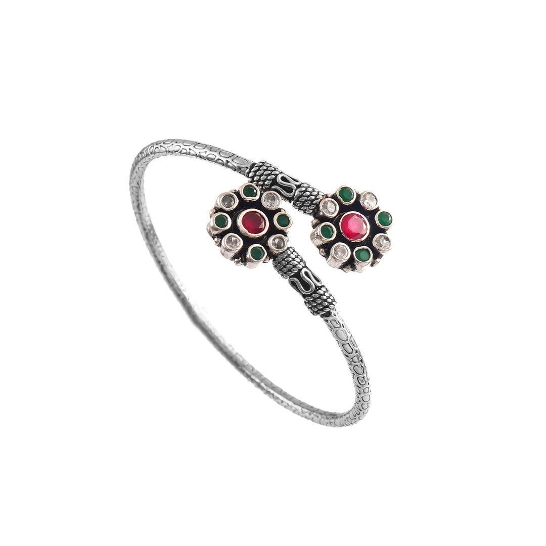 Beautiful Silver Floral Twister Bangle